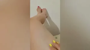 Cute girl shows her sexy legs and then masturbates her wet hole